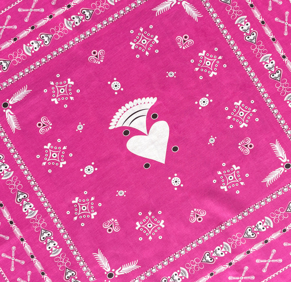 BANDANA BRETON  FUSCHIA EN COTON BIO - MOTIF BRODERIES BRETONNES