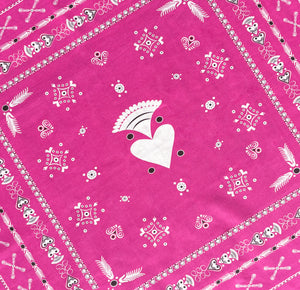 BANDANA BRETON  FUSCHIA EN COTON BIO - MOTIF BRODERIES BRETONNES
