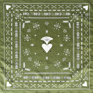 BANDANA BRETON KAKI EN COTON BIO - MOTIF BRODERIES BRETONNES (MOUSSE)