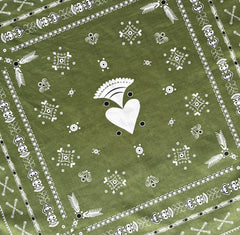 BANDANA BRETON KAKI EN COTON BIO - MOTIF BRODERIES BRETONNES (MOUSSE)