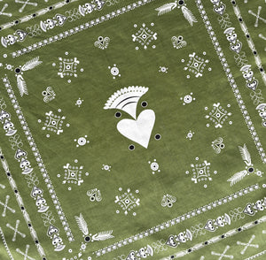 BANDANA BRETON KAKI EN COTON BIO - MOTIF BRODERIES BRETONNES (MOUSSE)