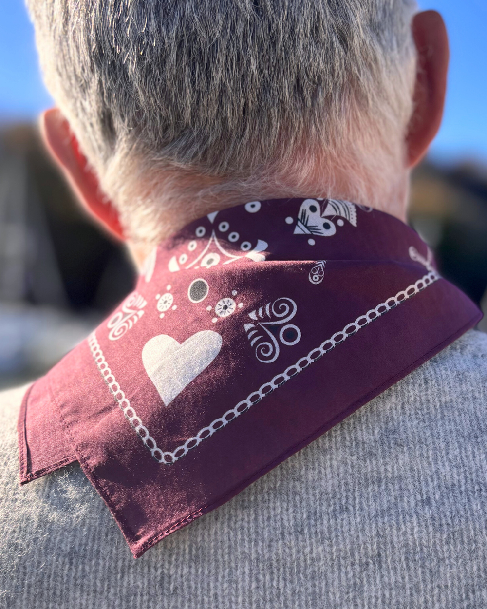 BANDANA BRETON PRUNE EN COTON BIO - MOTIF BRODERIES BRETONNES
