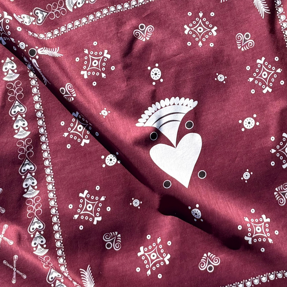 BANDANA BRETON PRUNE EN COTON BIO - MOTIF BRODERIES BRETONNES