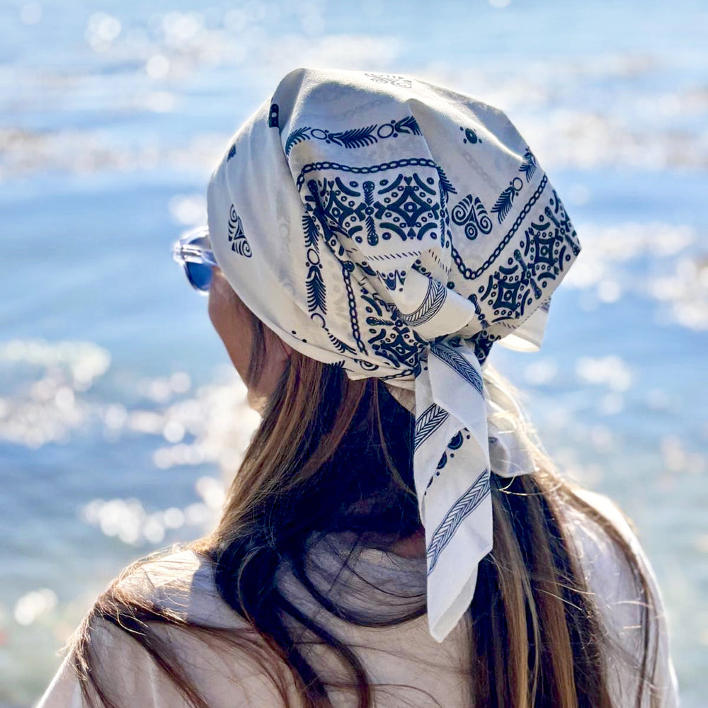 BANDANA BRETON IVOIRE EN COTON BIO - MOTIF BRODERIES BRETONNES