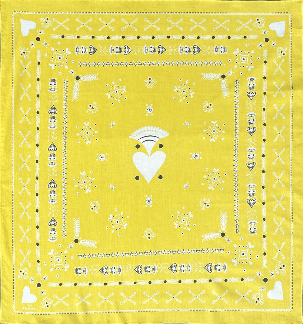 BANDANA BRETON CITRON EN COTON BIO - MOTIF BRODERIES BRETONNES