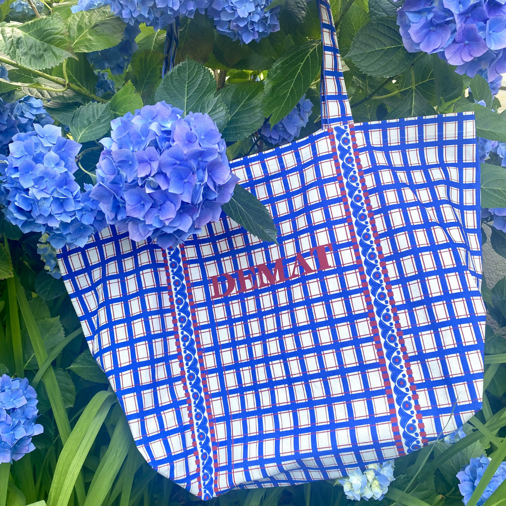 Cabas breton en lin et coton Demat - Kenavo bleu royal