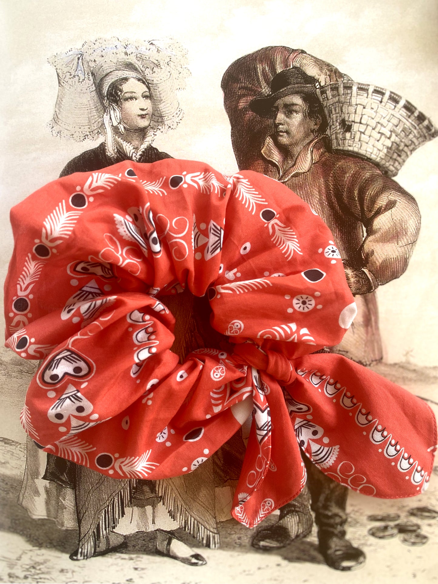 Chouchou bandana breton rouge coquelicot