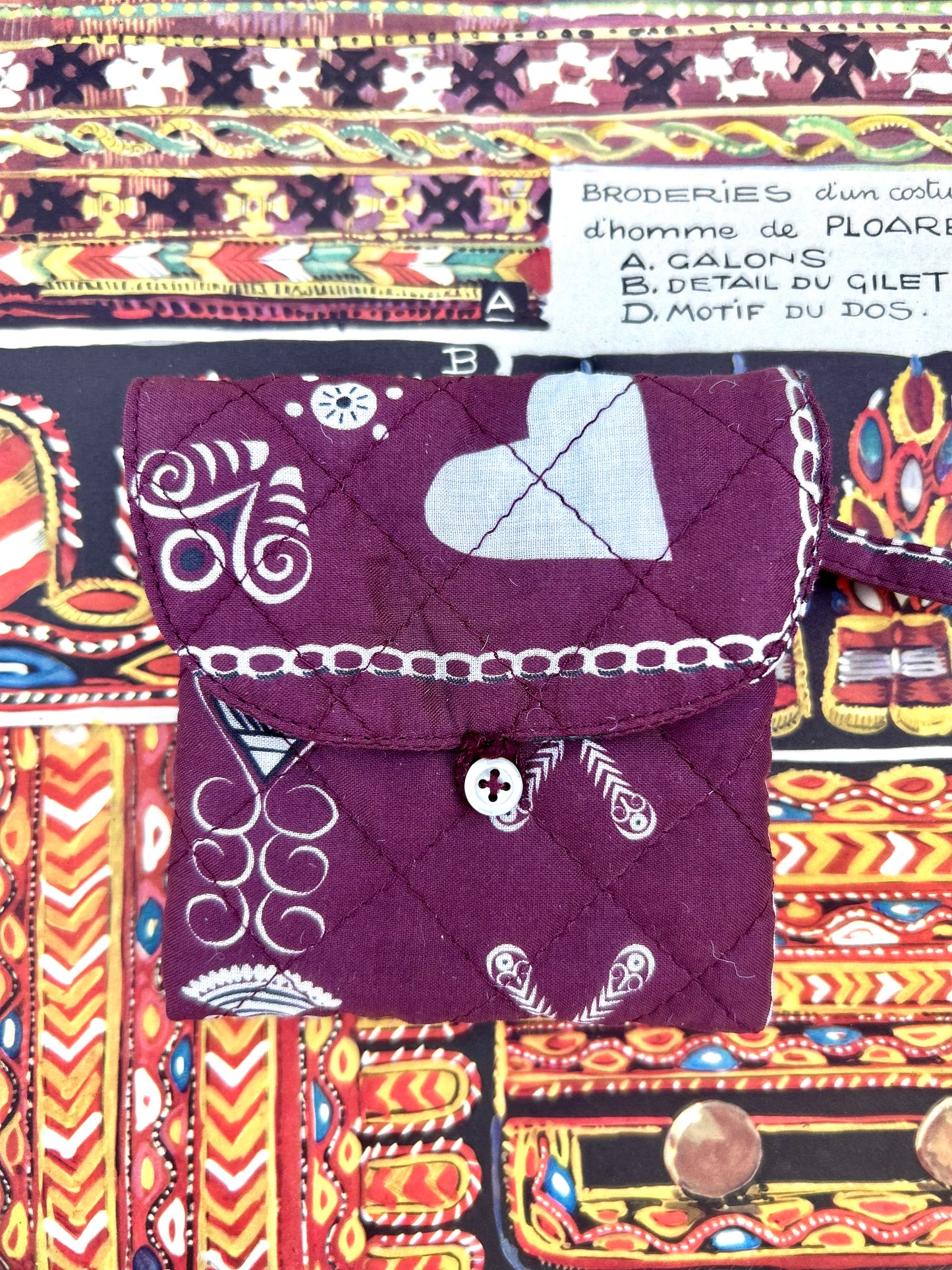 Mini pochette bandana breton - prune
