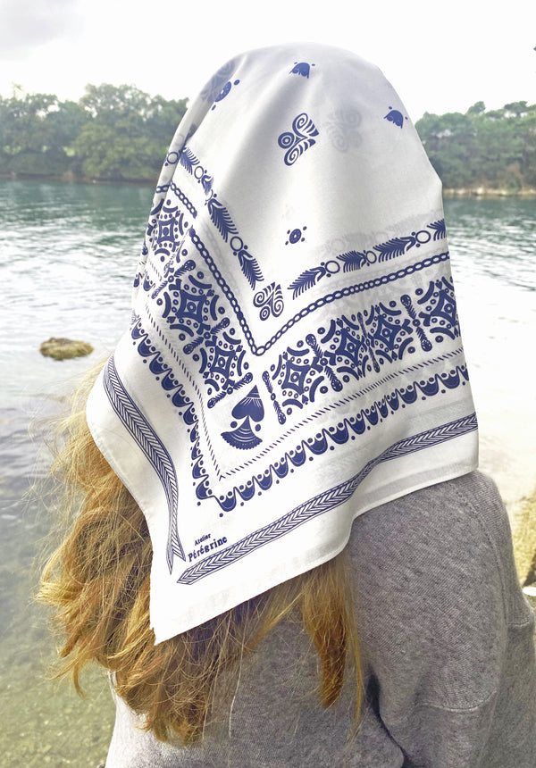 BANDANA BRETON IVOIRE EN COTON BIO - MOTIF BRODERIES BRETONNES