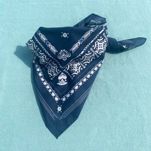 BANDANA BRETON BLEU ENCRE EN COTON BIO - MOTIF BRODERIE BRETONNE