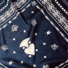 BANDANA BRETON BLEU ENCRE EN COTON BIO - MOTIF BRODERIE BRETONNE