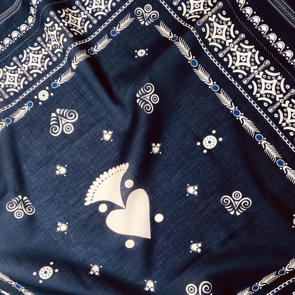 BANDANA BRETON BLEU ENCRE EN COTON BIO - MOTIF BRODERIE BRETONNE