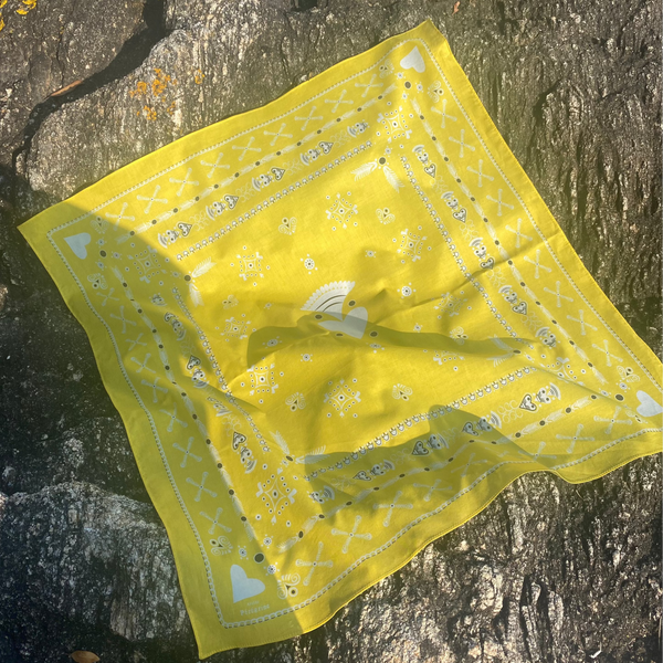 BANDANA BRETON CITRON EN COTON BIO - MOTIF BRODERIES BRETONNES
